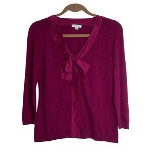 Garnet Hill Fuchsia Silk Blend Sweater Satin Bow Detail Medium Knit Old Money